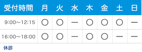 宇都宮市のひらしま胃腸・内科の診療時間は、月・火・木・金は9:00～12:15、16:00～18:00｜土曜は9:00～12:15｜水曜、日・祝は休診