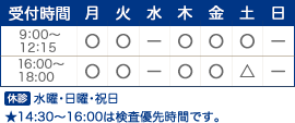 宇都宮市のひらしま胃腸・内科の診療時間は、月・火・木・金は9:00～12:15、14:30～18:45｜土曜は9:00～12:15、14:30～16:30｜水曜、日・祝は休診